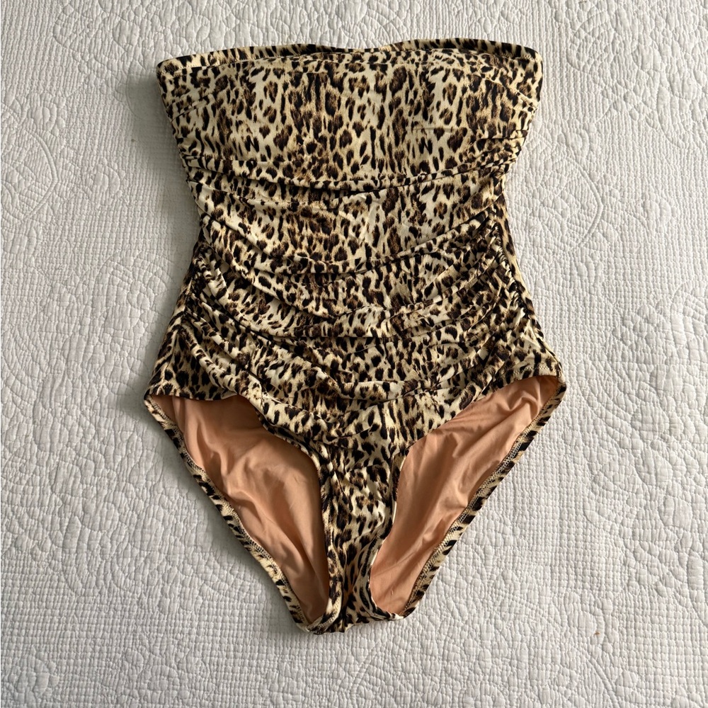 J.Crew Ruched One Piece Halter Swimsuit in Cheetah Print - Picture 2 of 6
